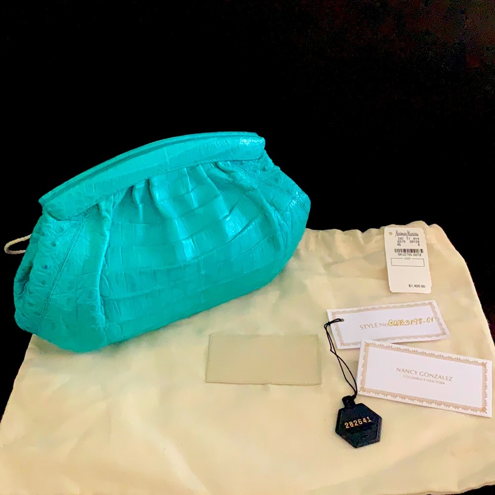 Nancy Gonzalez Turquoise Crocodile Handbag, Purse, Clutch.